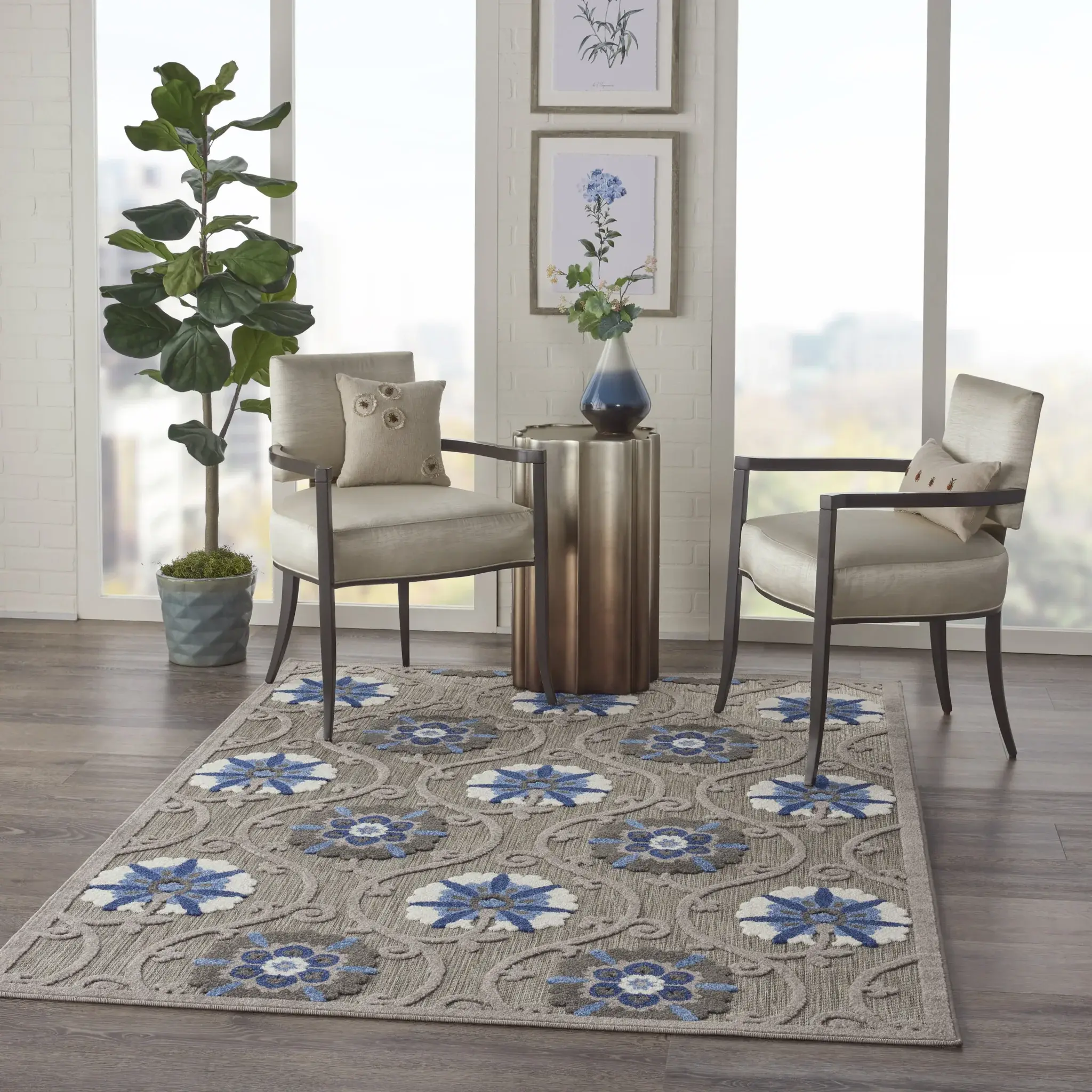 5' X 8' Blue And Gray Indoor Outdoor Area Rug - Image 5