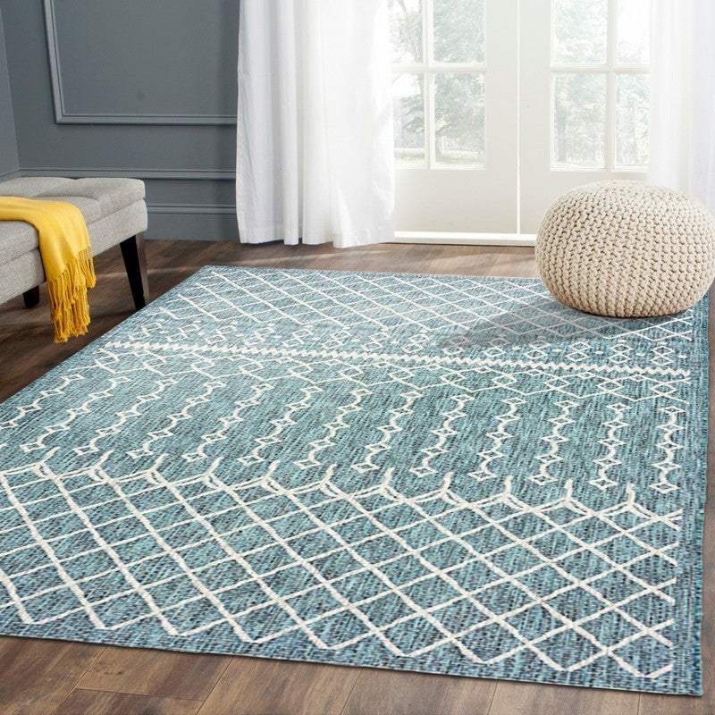 5' X 8' Blue And Gray Indoor Outdoor Area Rug - Image 7