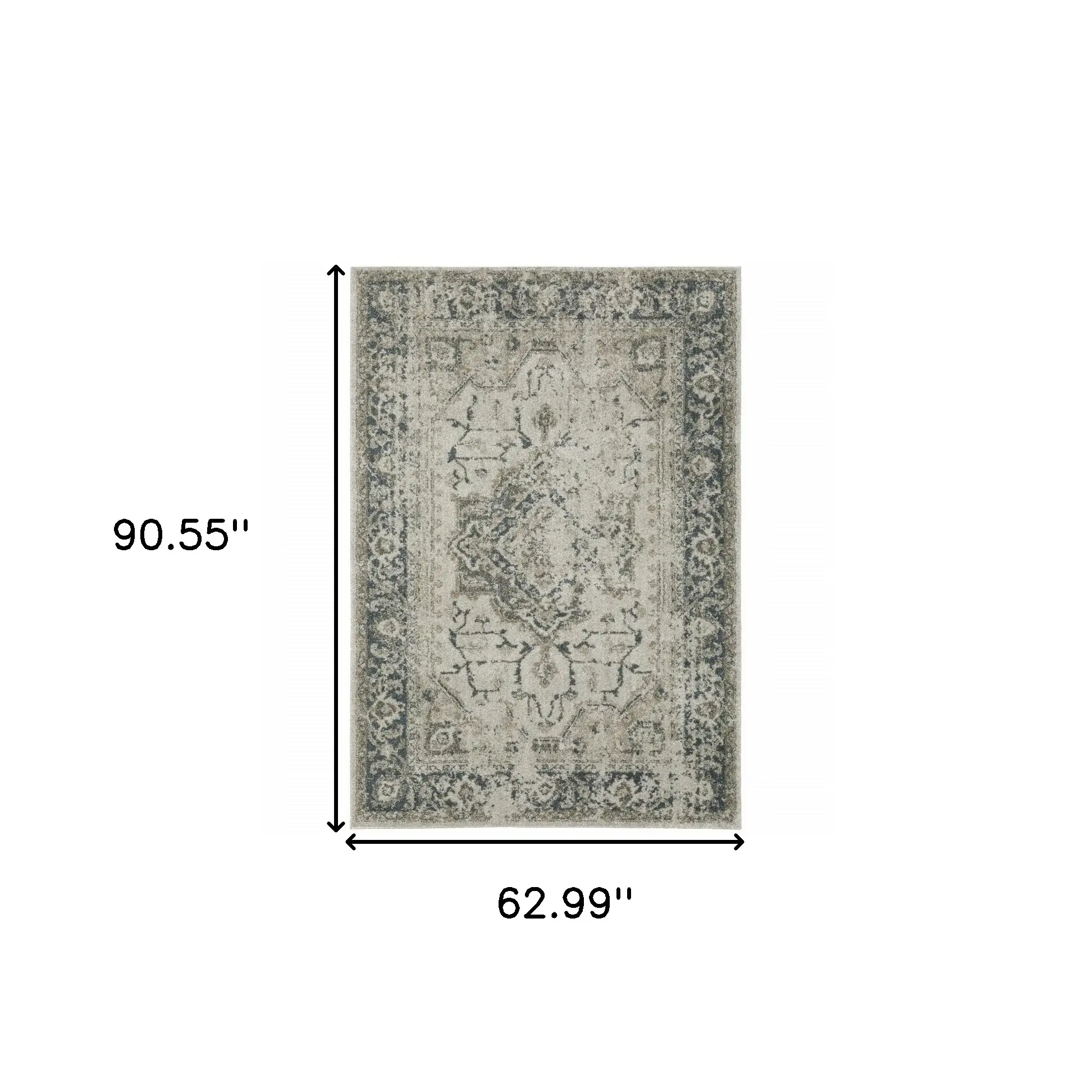 5' X 8' Blue and Gray Oriental Power Loom Area Rug - Image 3