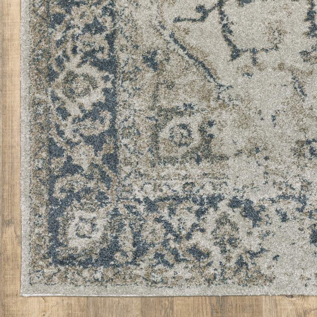 5' X 8' Blue and Gray Oriental Power Loom Area Rug - Image 4