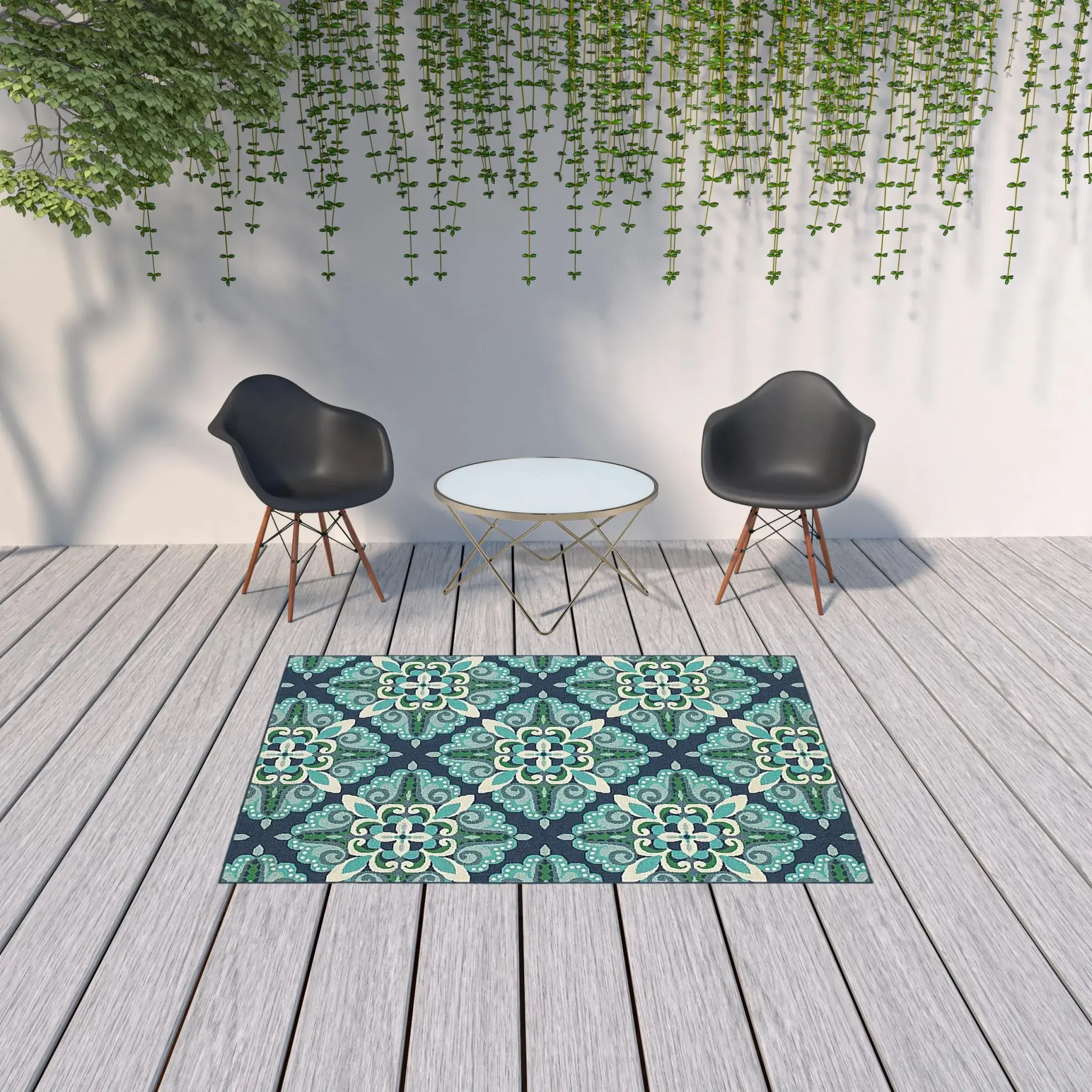 5' X 8' Blue and Green Indoor Outdoor Area Rug - Image 2