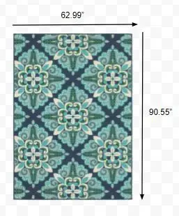 5' X 8' Blue and Green Indoor Outdoor Area Rug - Image 4