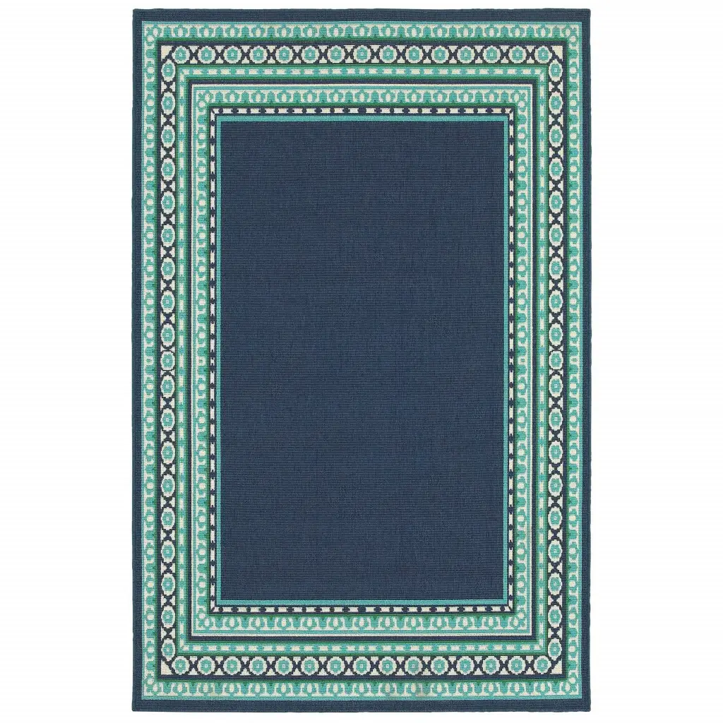 5' X 8' Blue and Green Indoor Outdoor Area Rug