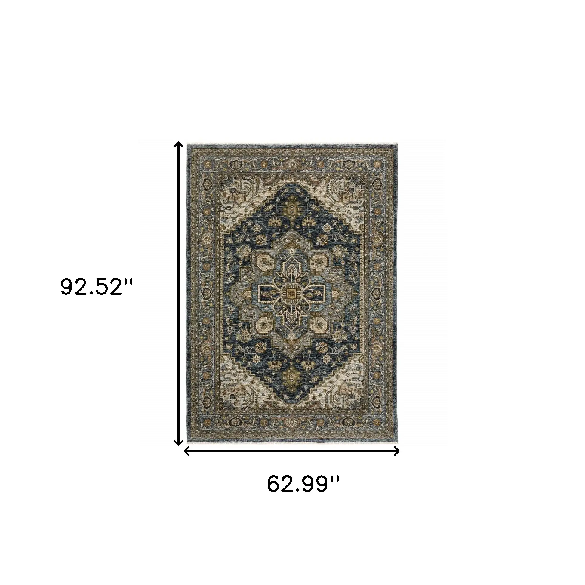 5' X 8' Blue And Green Oriental Power Loom Area Rug With Fringe - Image 3