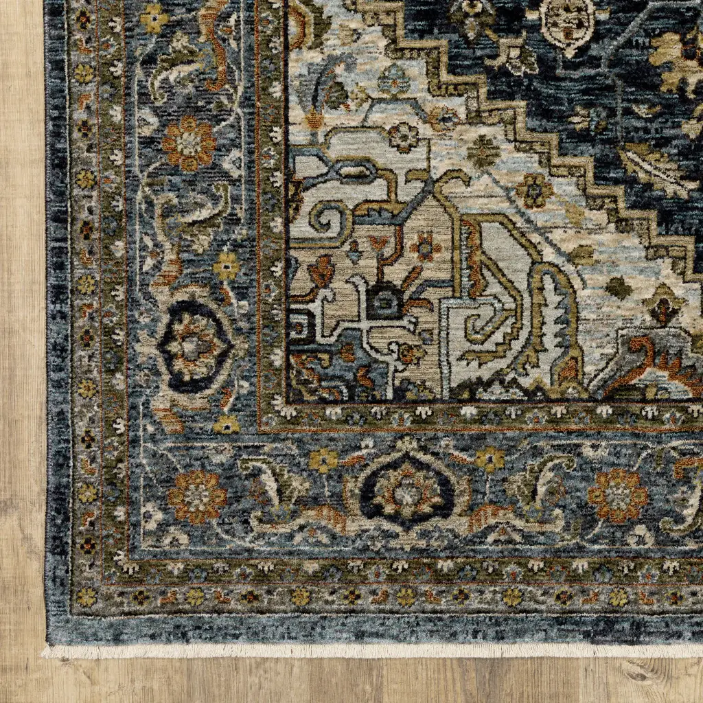 5' X 8' Blue And Green Oriental Power Loom Area Rug With Fringe - Image 4