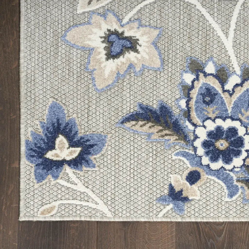5' X 8' Blue And Grey Floral Stain Resistant Non Skid Area Rug - Image 4