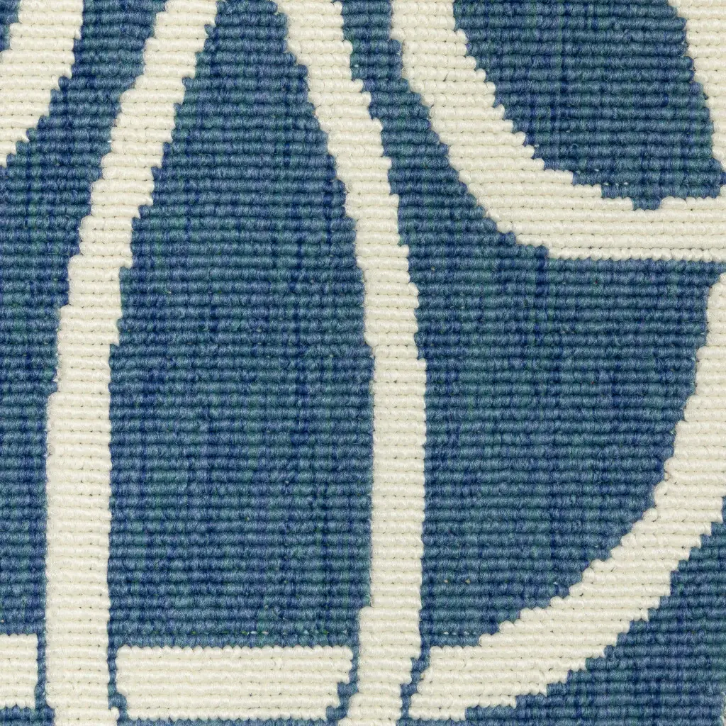 5' X 8' Blue and Ivory Geometric Stain Resistant Indoor Outdoor Area Rug - Image 4