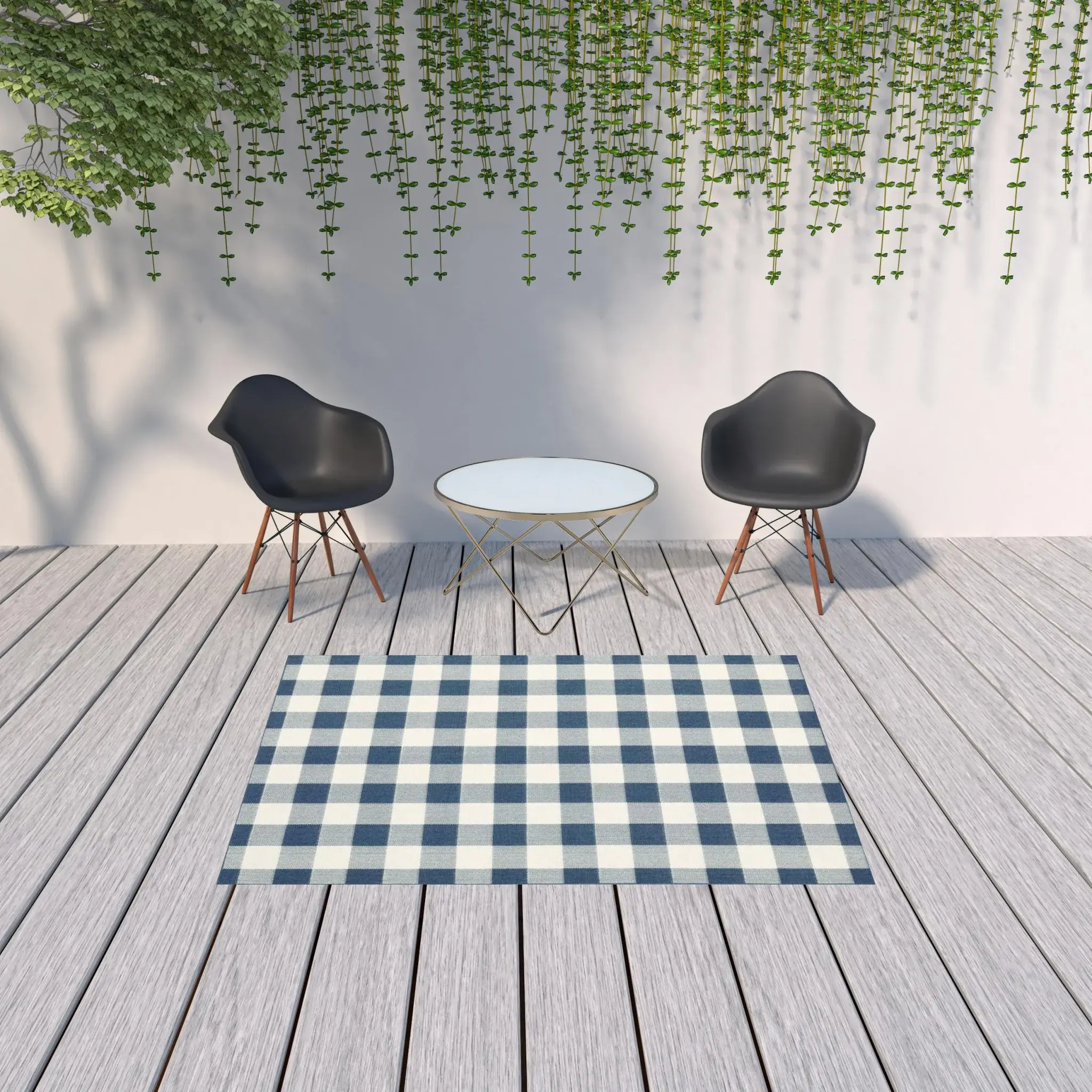 5' X 8' Blue and Ivory Geometric Stain Resistant Indoor Outdoor Area Rug - Image 2
