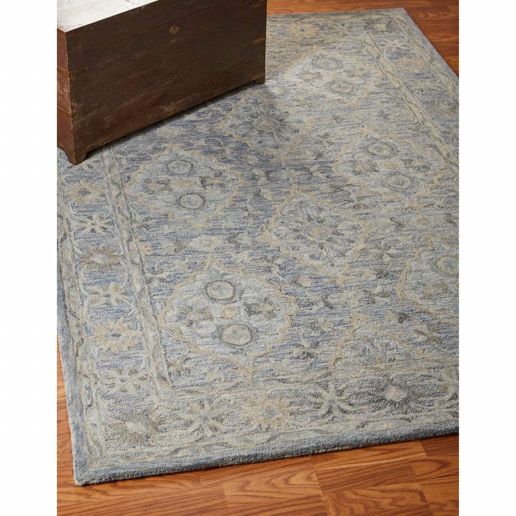 5' X 8' Blue and Tan Traditional Area Rug - Image 2