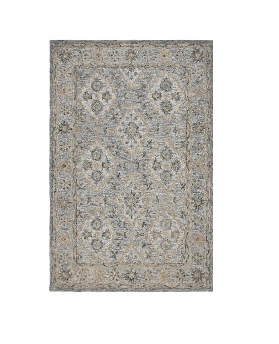 5' X 8' Blue and Tan Traditional Area Rug - Image 3