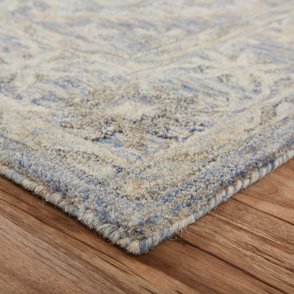 5' X 8' Blue and Tan Traditional Area Rug - Image 4