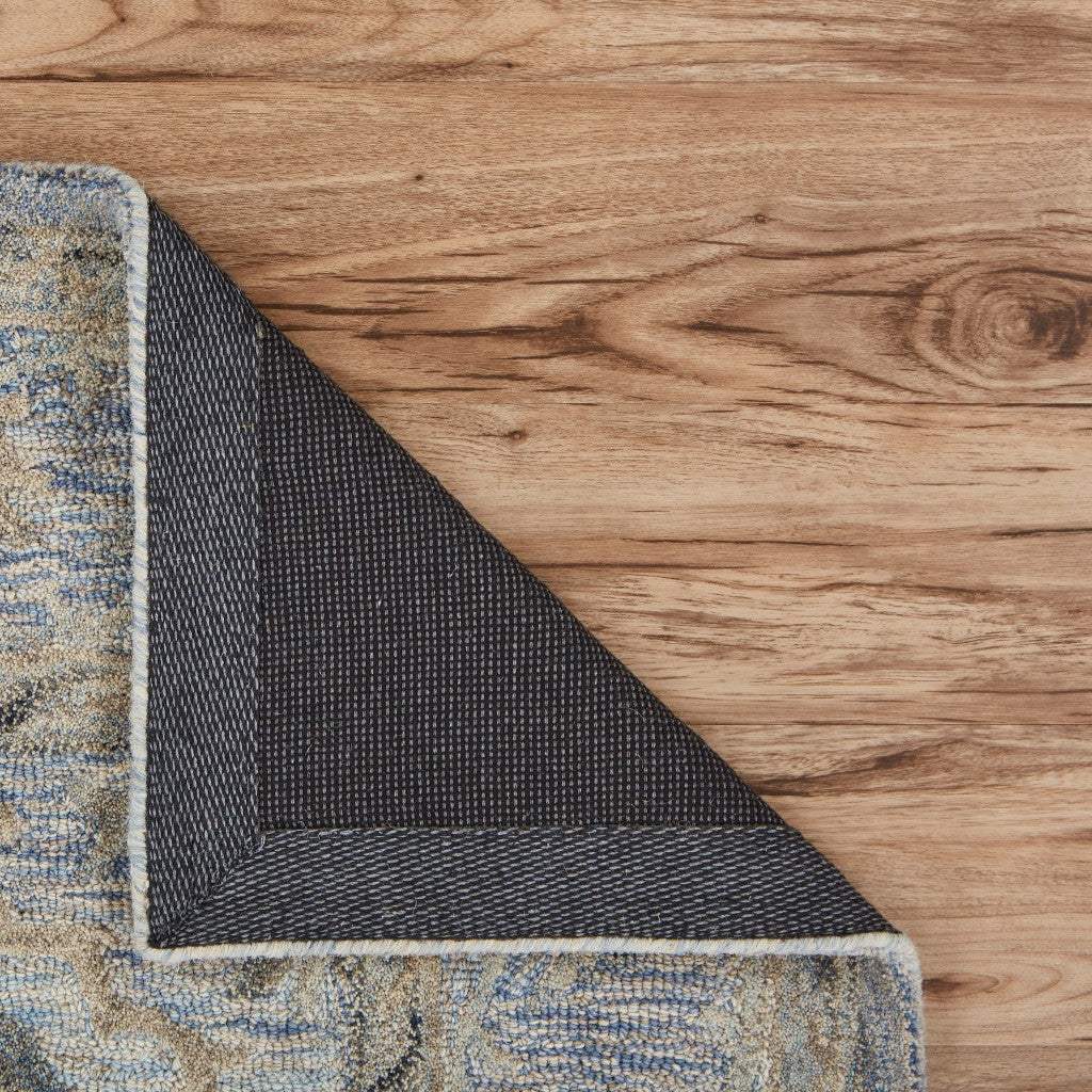 5' X 8' Blue and Tan Traditional Area Rug - Image 5