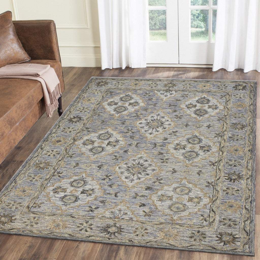 5' X 8' Blue and Tan Traditional Area Rug - Image 6