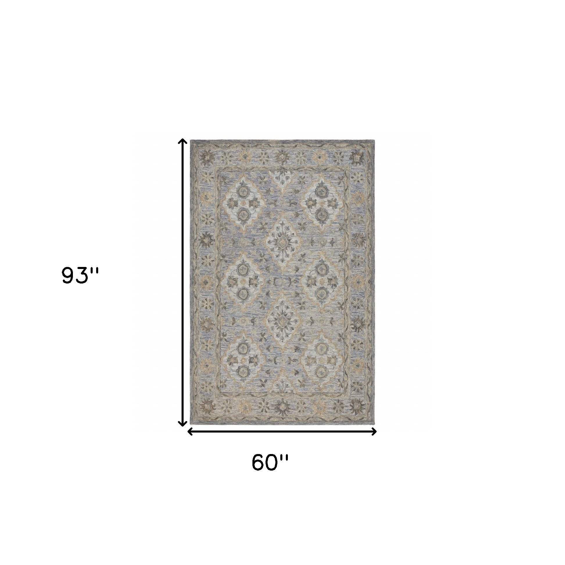 5' X 8' Blue and Tan Traditional Area Rug - Image 7