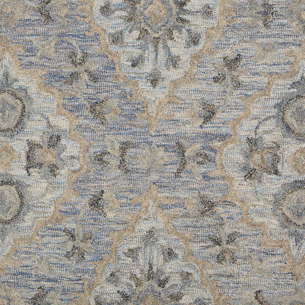 5' X 8' Blue and Tan Traditional Area Rug - Image 8