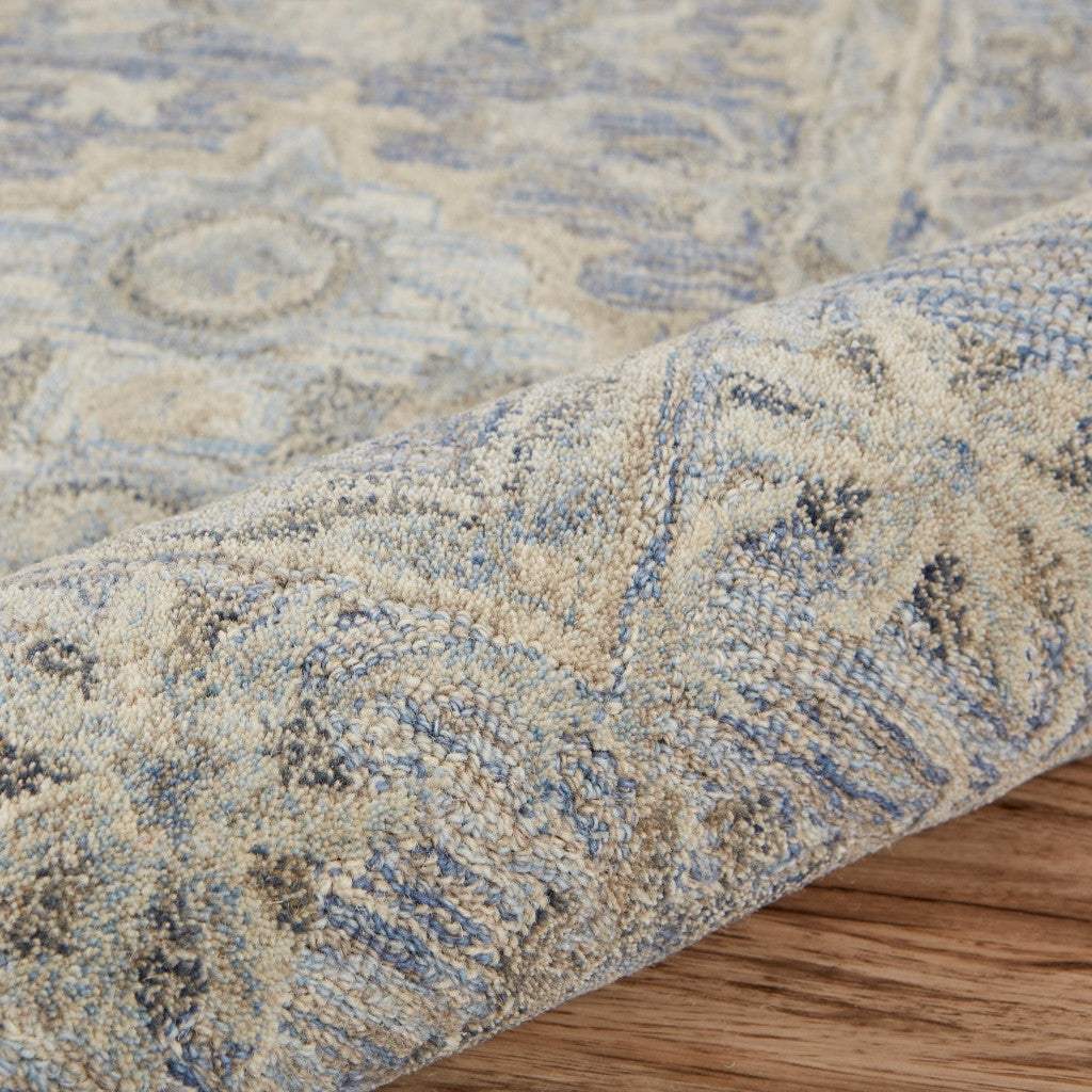5' X 8' Blue and Tan Traditional Area Rug - Image 9