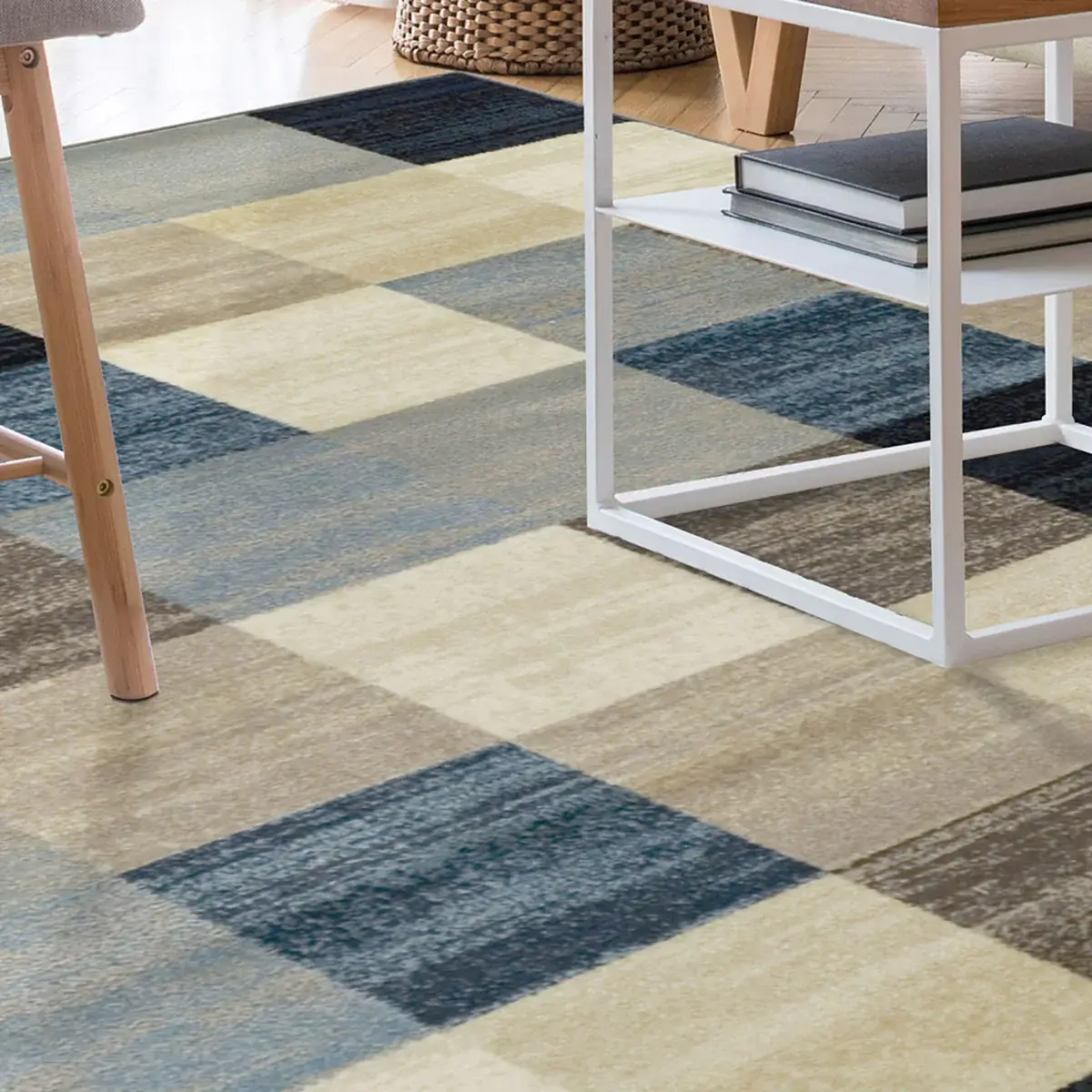 5' X 8' Blue And Teal Geometric Power Loom Stain Resistant Area Rug - Image 4
