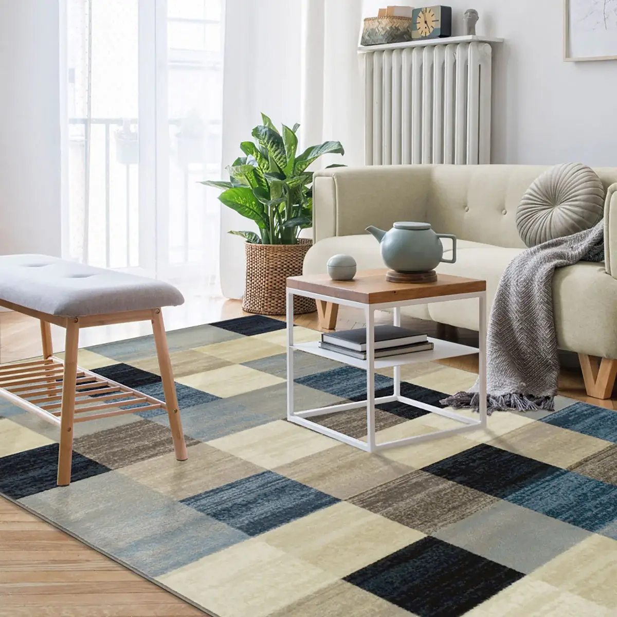 5' X 8' Blue And Teal Geometric Power Loom Stain Resistant Area Rug - Image 5