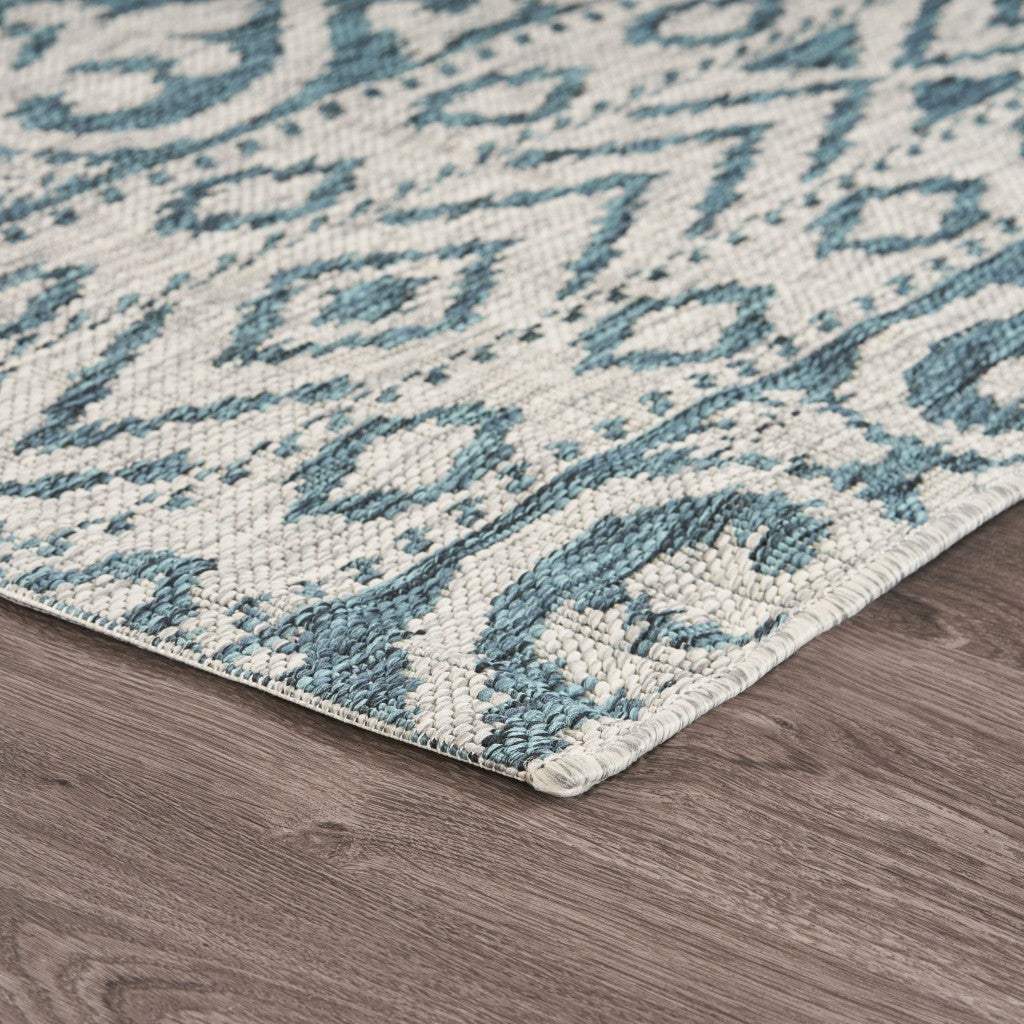 5' X 8' Blue And White Indoor Outdoor Area Rug - Image 3