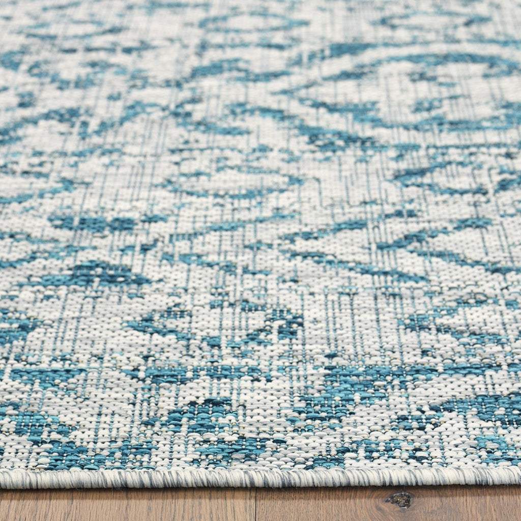 5' X 8' Blue And White Indoor Outdoor Area Rug - Image 4