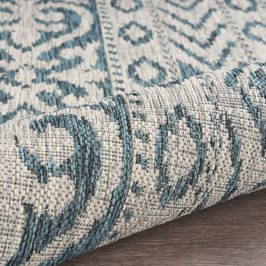 5' X 8' Blue And White Indoor Outdoor Area Rug - Image 5
