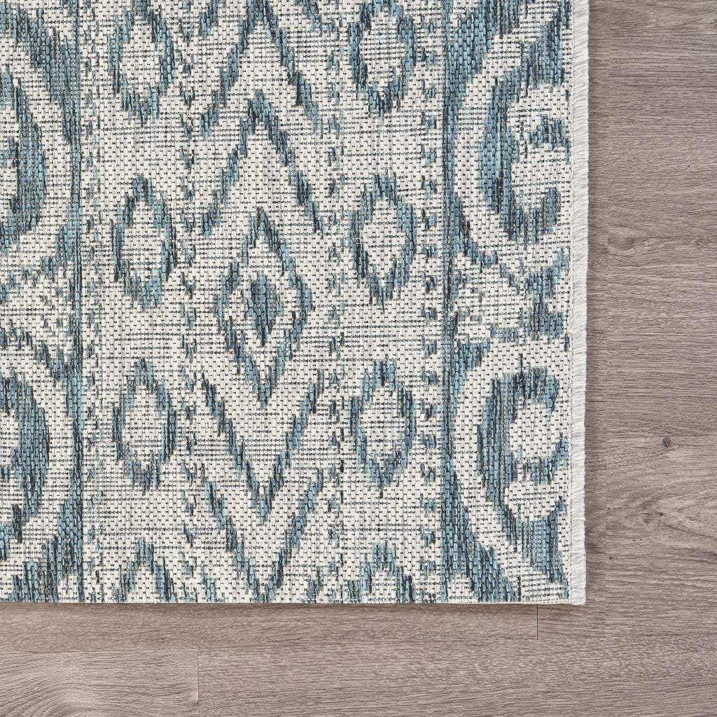 5' X 8' Blue And White Indoor Outdoor Area Rug - Image 6