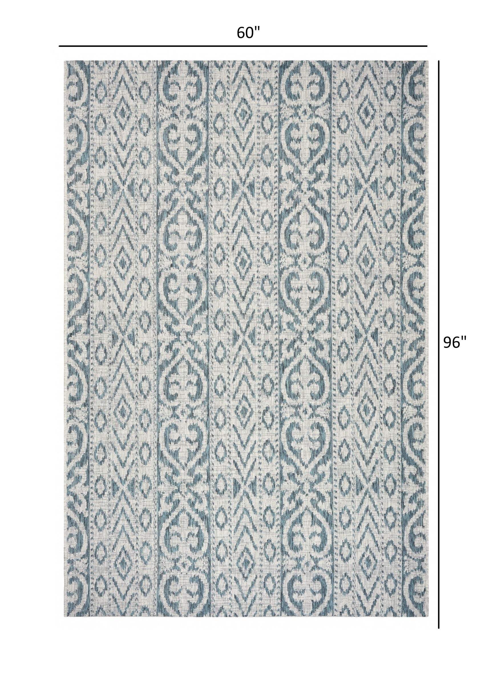 5' X 8' Blue And White Indoor Outdoor Area Rug - Image 7
