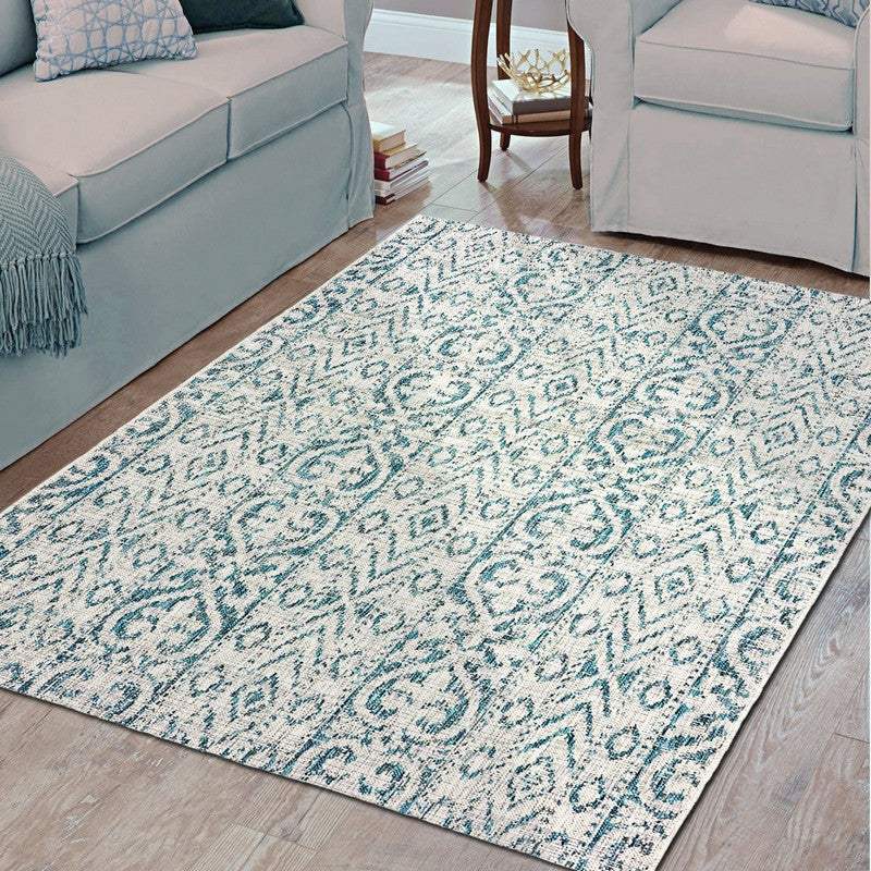 5' X 8' Blue And White Indoor Outdoor Area Rug - Image 8
