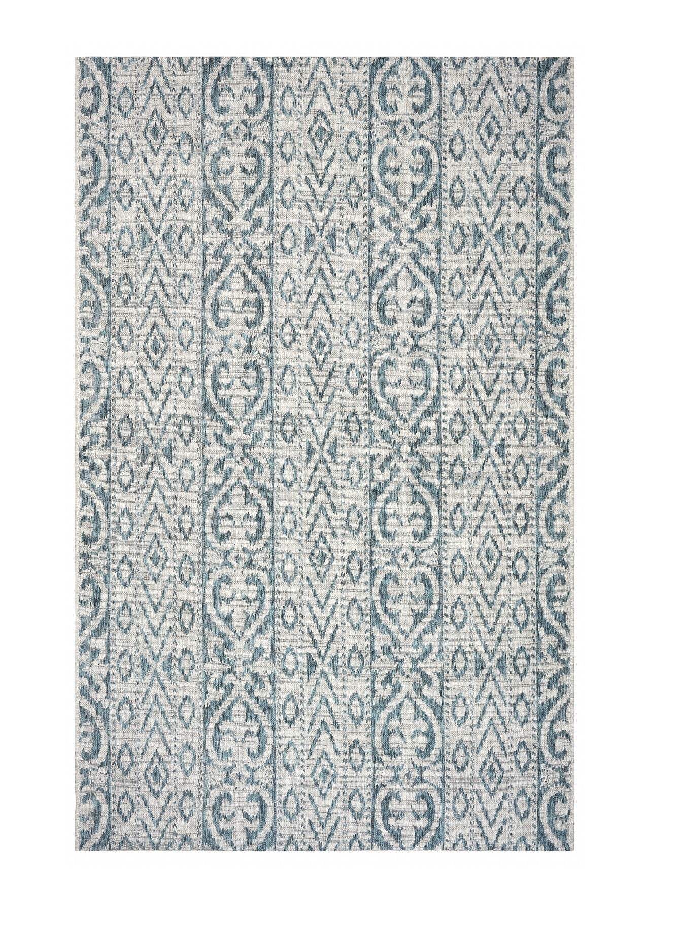 5' X 8' Blue And White Indoor Outdoor Area Rug - Image 9