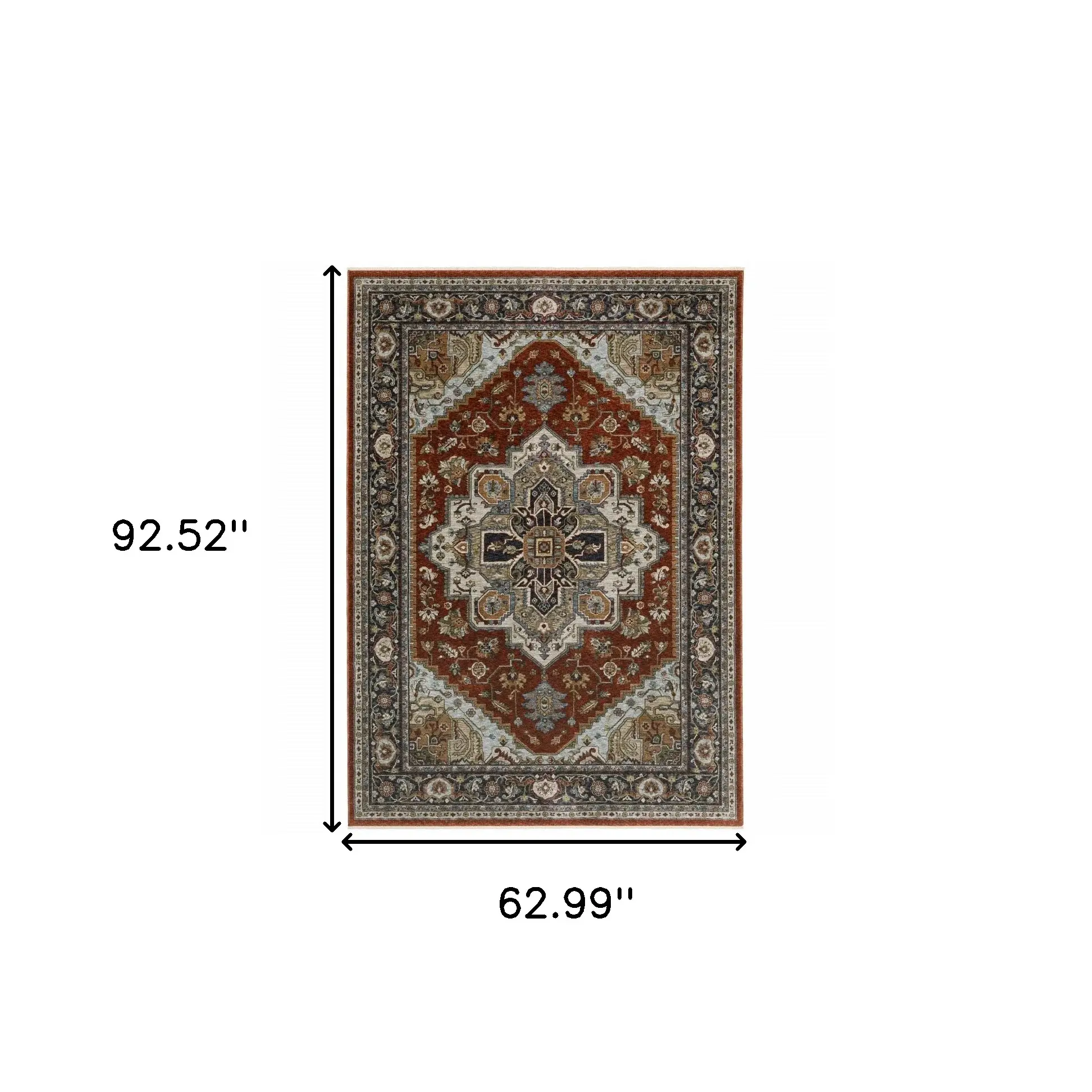 5' X 8' Blue Beige Grey Gold Green And Rust Red Oriental Power Loom Stain Resistant Area Rug With Fringe - Image 3