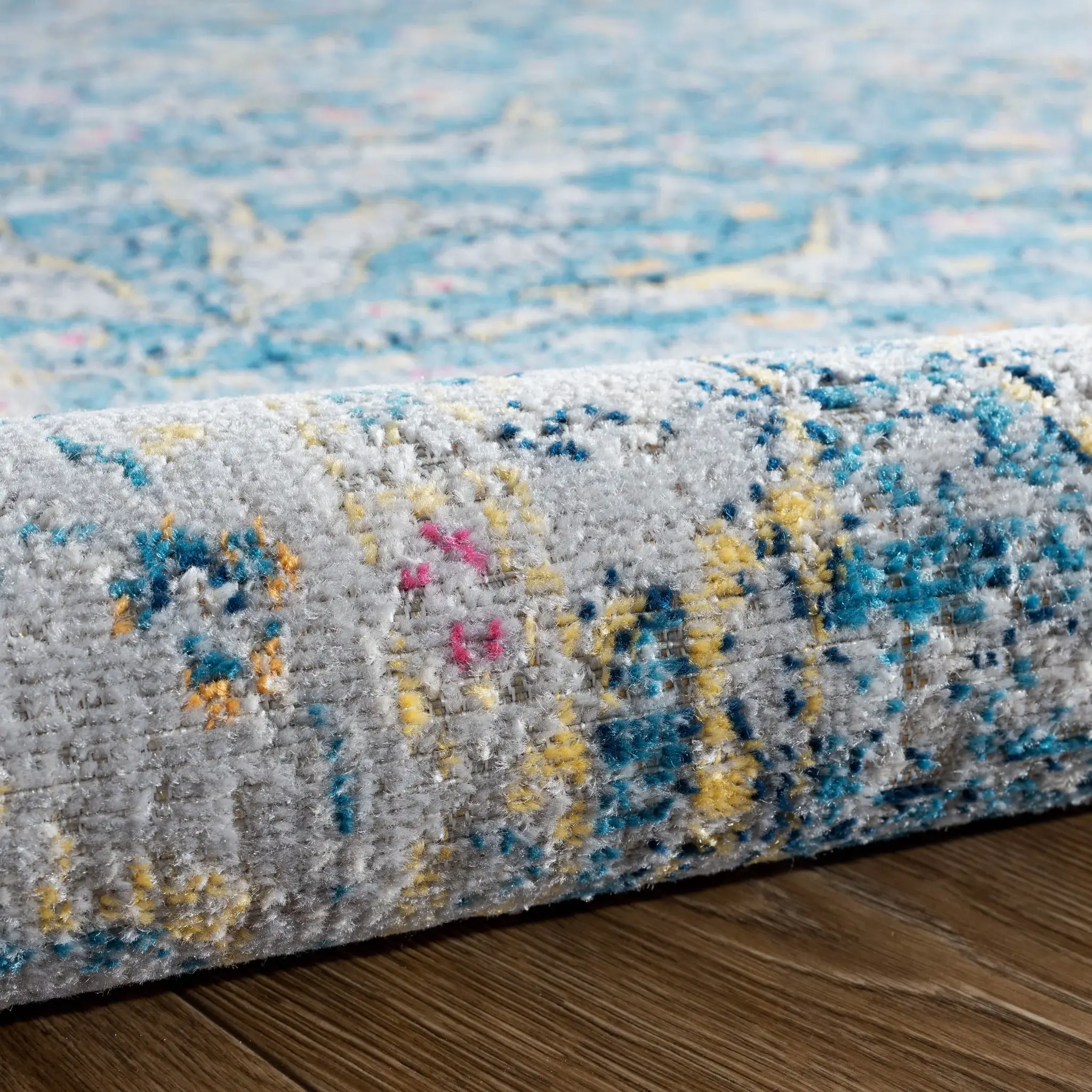 5' X 8' Blue Floral Stain Resistant Indoor Outdoor Area Rug - Image 4