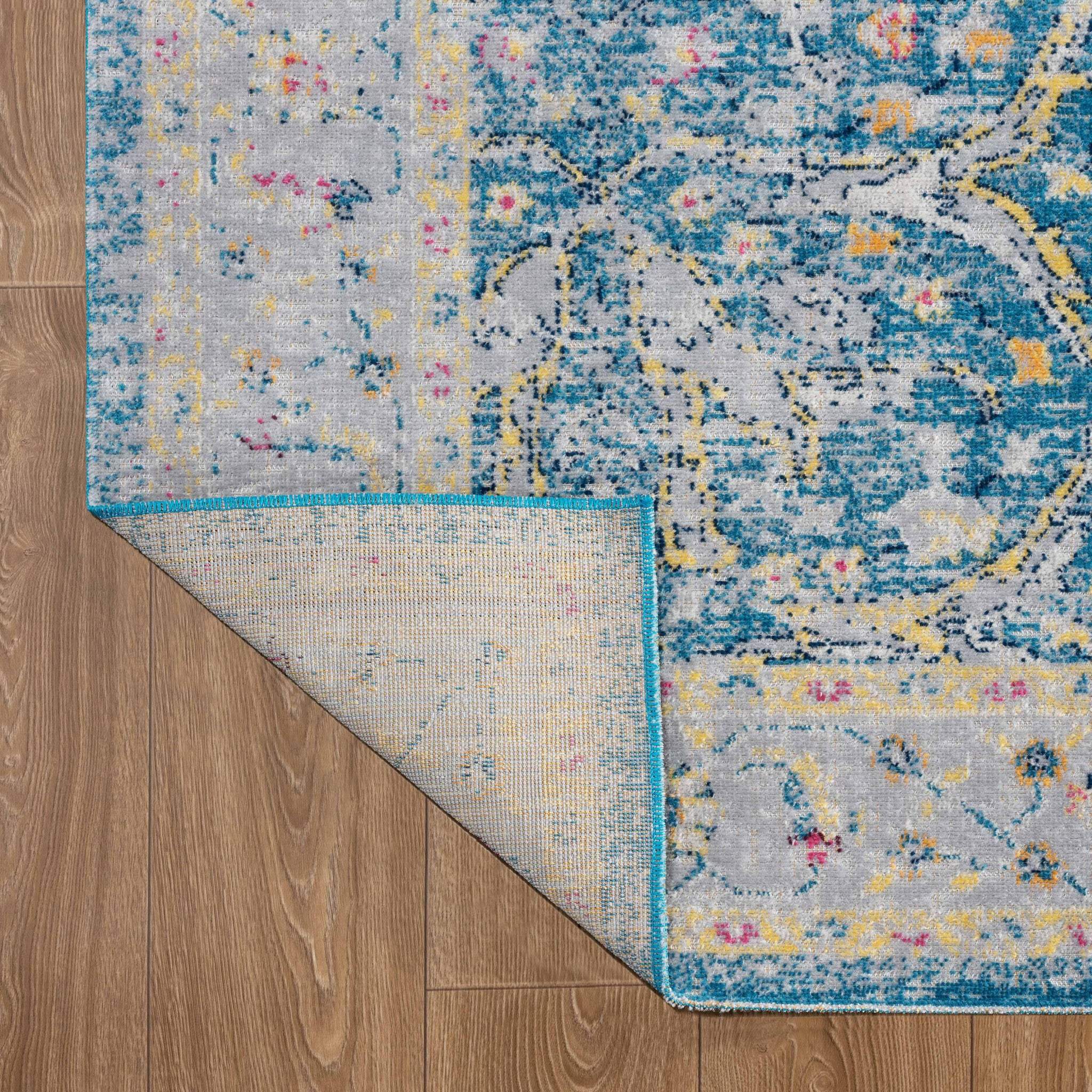 5' X 8' Blue Floral Stain Resistant Indoor Outdoor Area Rug - Image 5