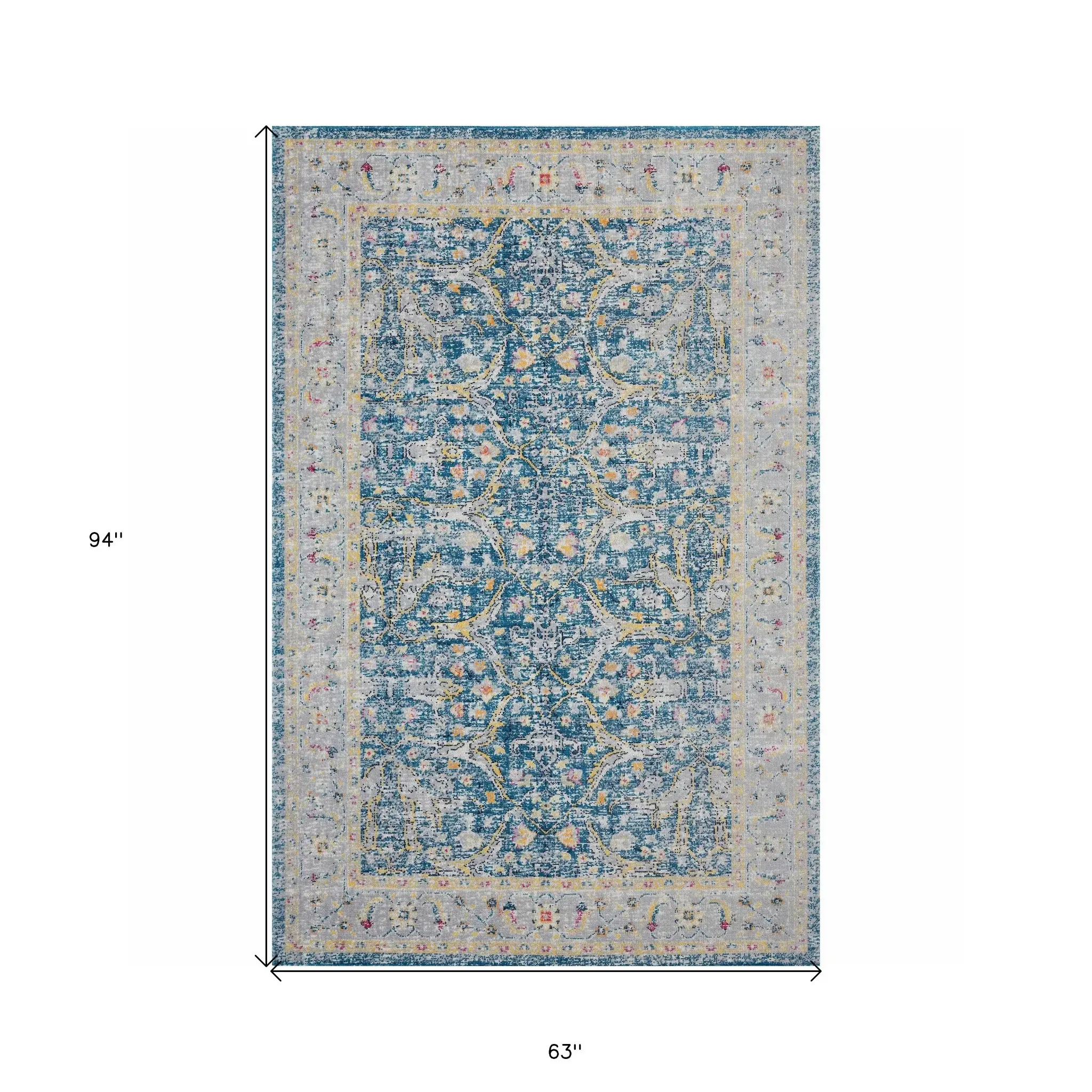 5' X 8' Blue Floral Stain Resistant Indoor Outdoor Area Rug - Image 7