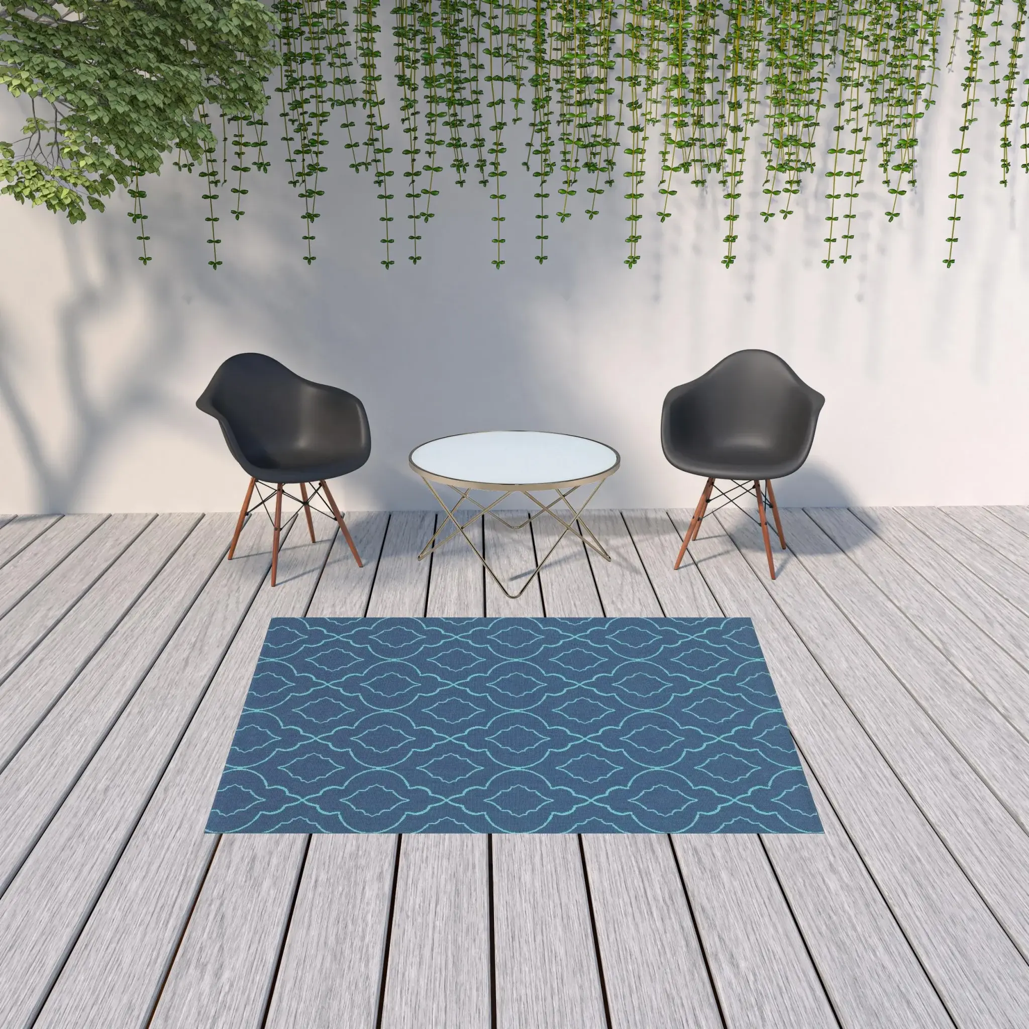 5' X 8' Blue Geometric Stain Resistant Indoor Outdoor Area Rug - Image 2