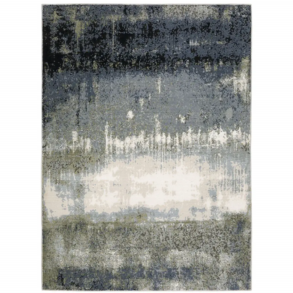 5' X 8' Blue Green Grey And Beige Abstract Power Loom Stain Resistant Area Rug - Image 2
