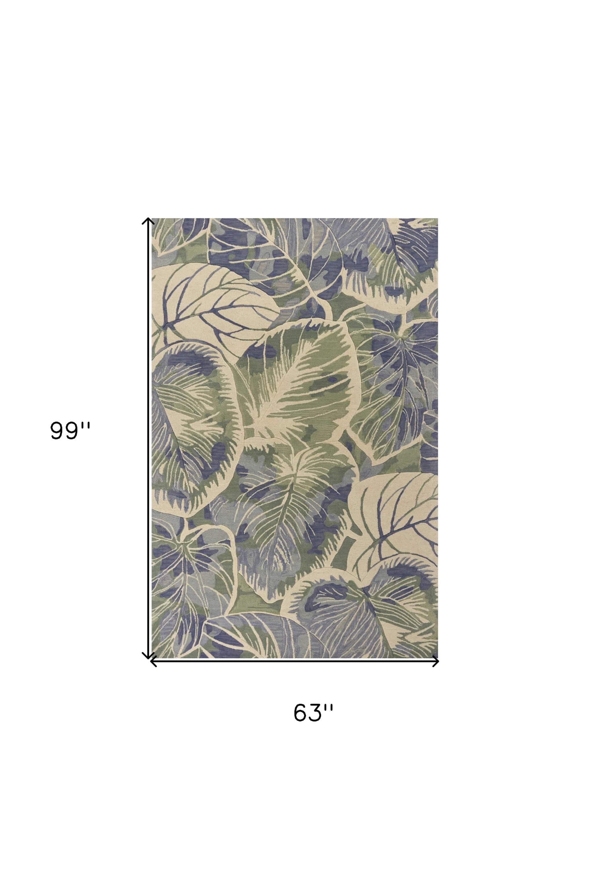 5' X 8' Blue Green Hand Tufted Caladium Indoor Area Rug - Image 3