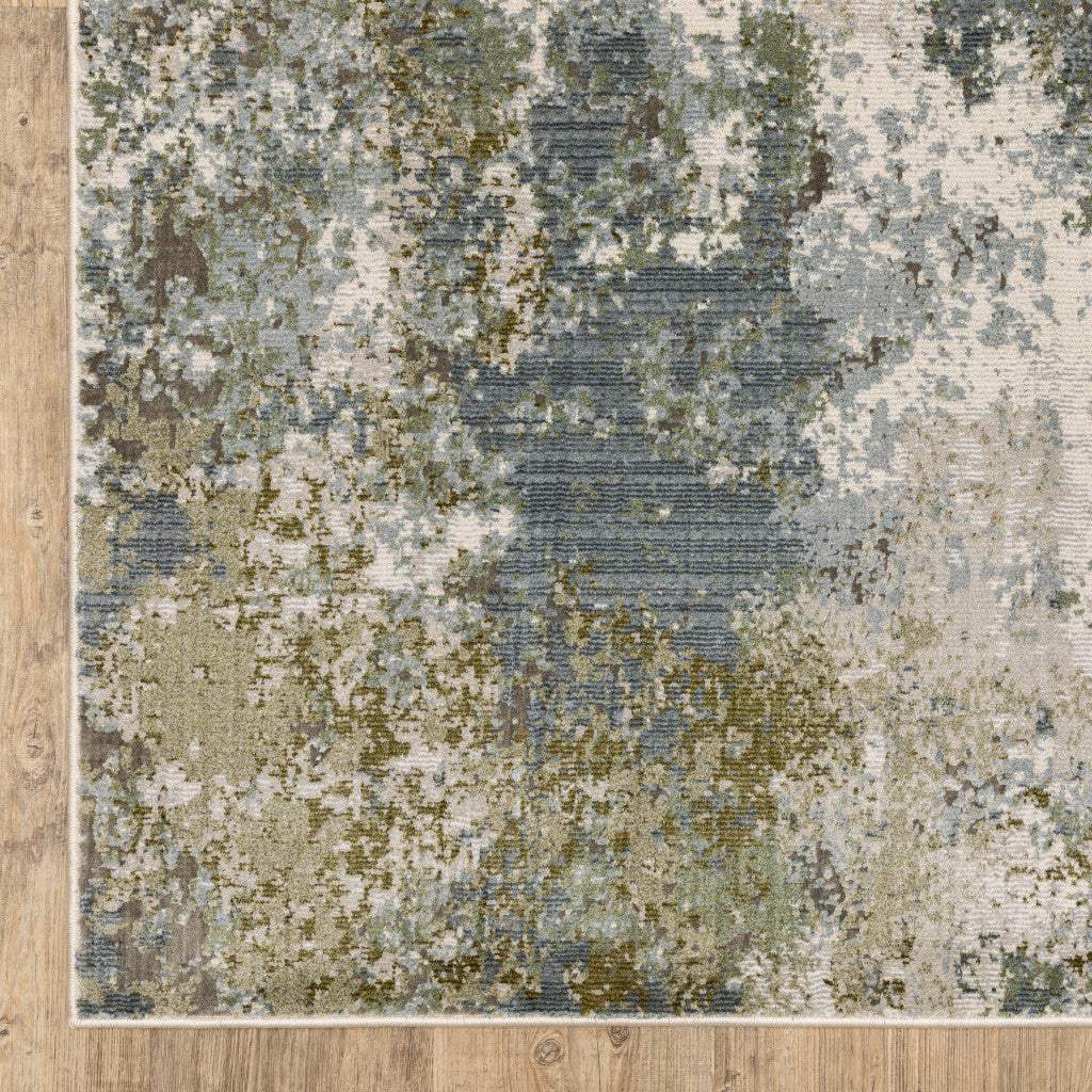 5' X 8' Blue Grey Green And Beige Abstract Power Loom Stain Resistant Area Rug - Image 3