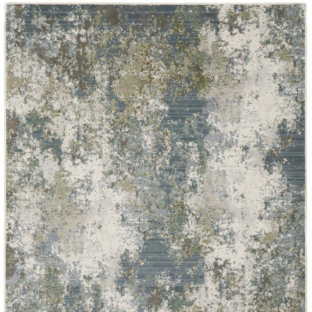 5' X 8' Blue Grey Green And Beige Abstract Power Loom Stain Resistant Area Rug - Image 4