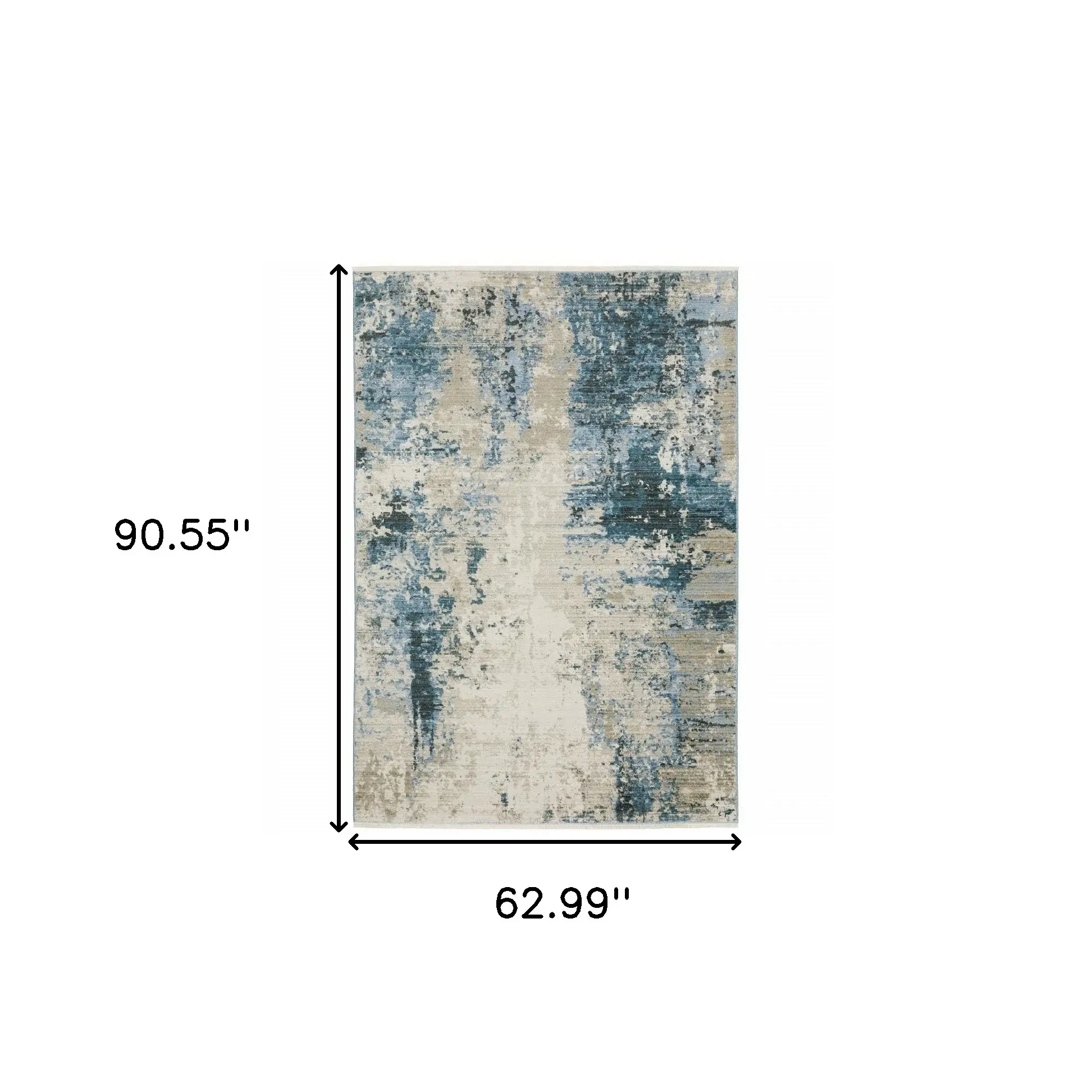 5' X 8' Blue Grey Ivory Light Blue And Dark Blue Abstract Power Loom Stain Resistant Area Rug With Fringe - Image 3