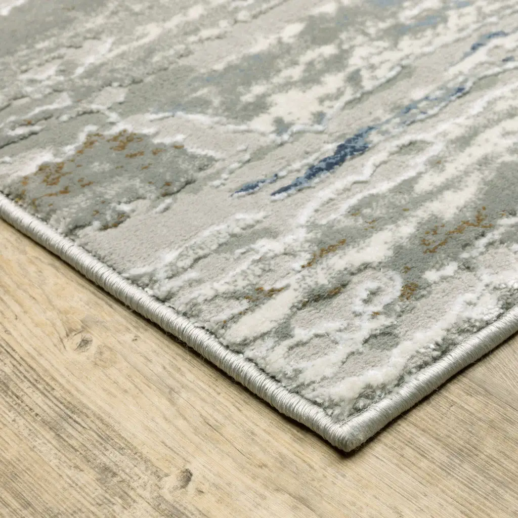 5' X 8' Blue Ivory Grey Light Blue And Brown Abstract Power Loom Stain Resistant Area Rug - Image 4