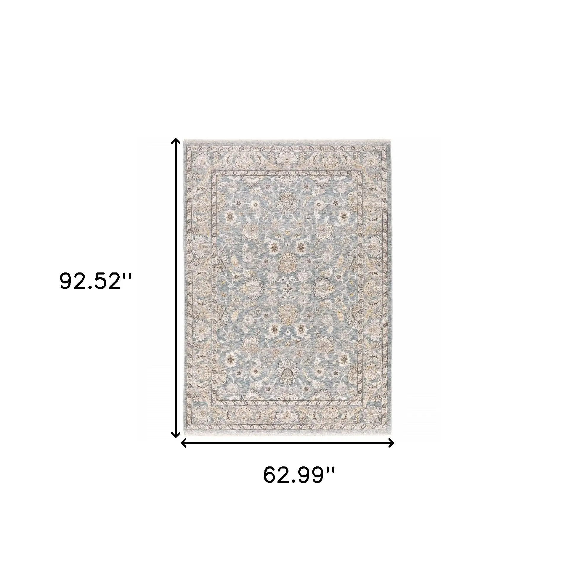 5' X 8' Blue Ivory Machine Woven Floral Oriental Indoor Area Rug - Image 5