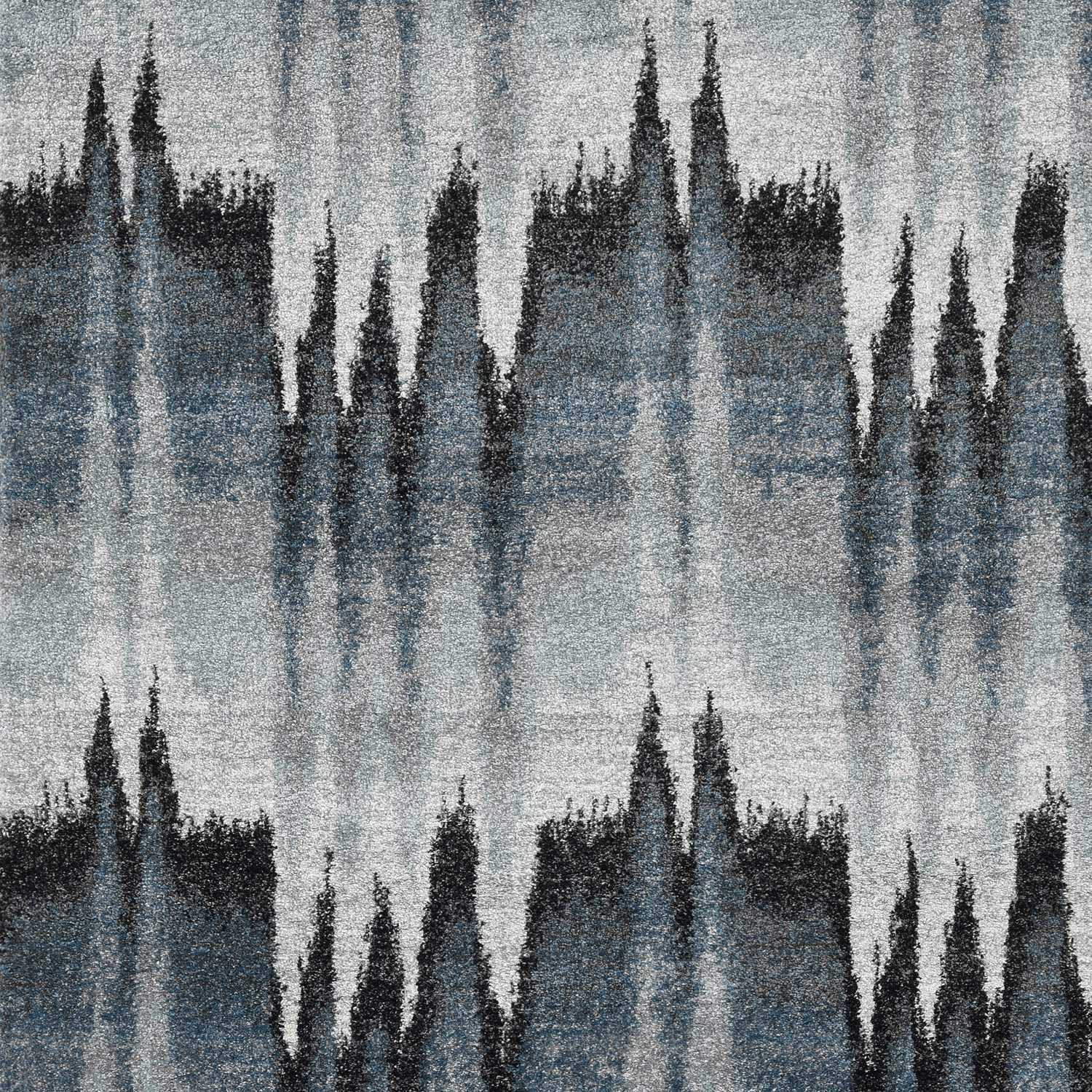 5' X 8' Blue Ivory Machine Woven Geometric Waves Indoor Area Rug