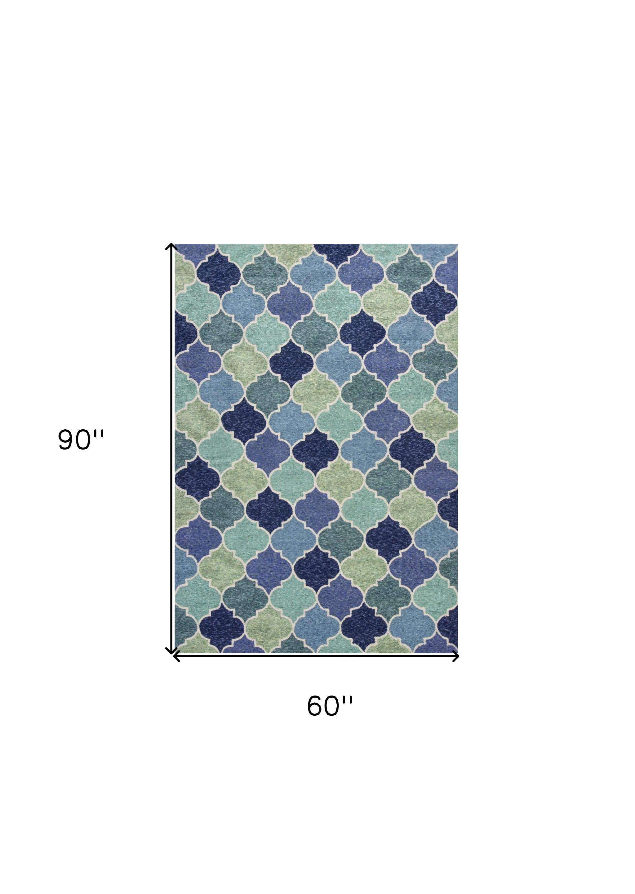 5' X 8' Blue Moroccan Handmade Indoor Outdoor Area Rug - Image 3
