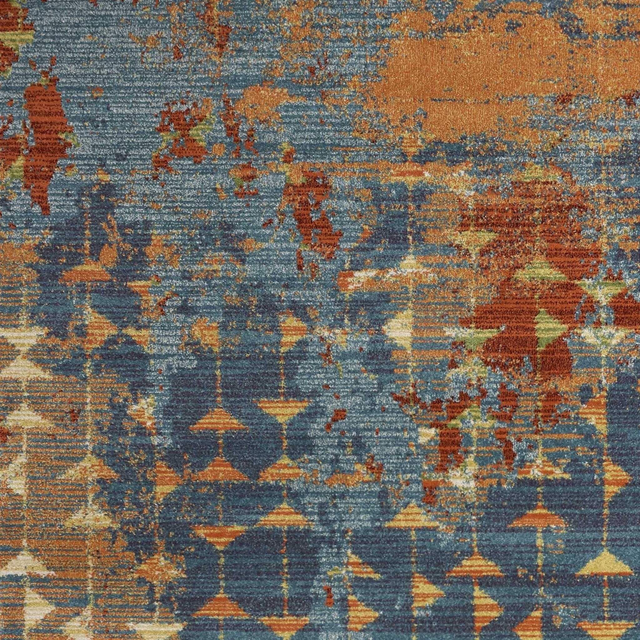 5' X 8' Blue Or Coral Abstract Triangle Indoor Area Rug - Image 4