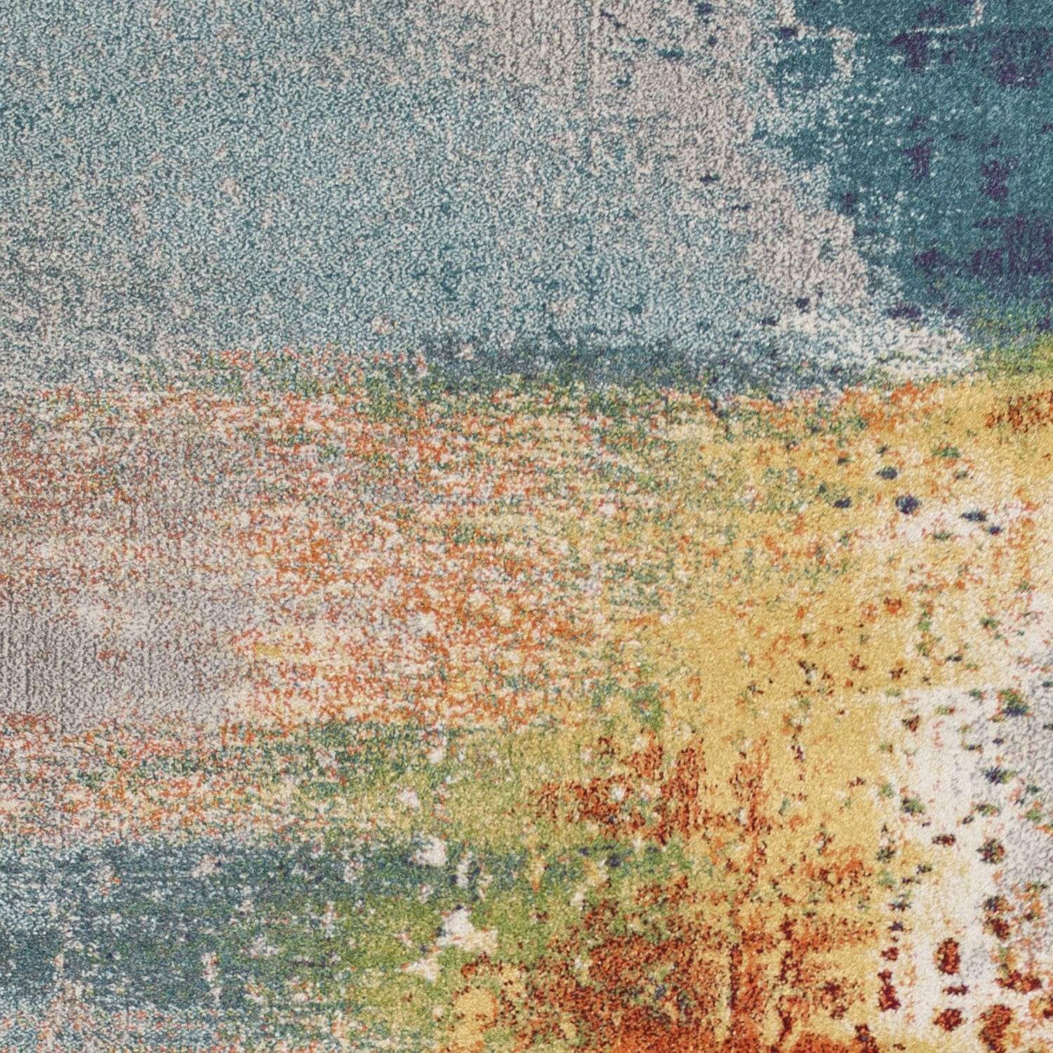 5' X 8' Blue Rust Orange Machine Woven Abstract Brushstrokes Indoor Area Rug - Image 2