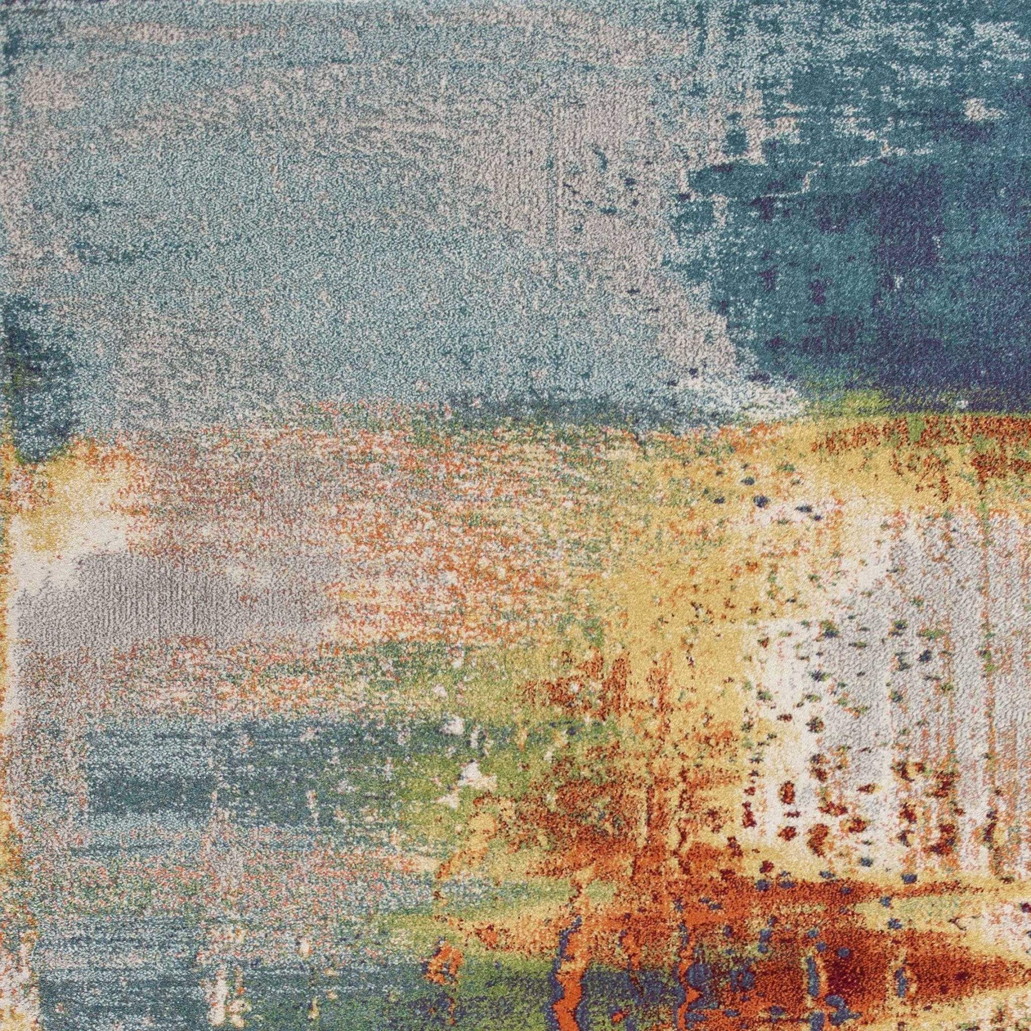 5' X 8' Blue Rust Orange Machine Woven Abstract Brushstrokes Indoor Area Rug - Image 3