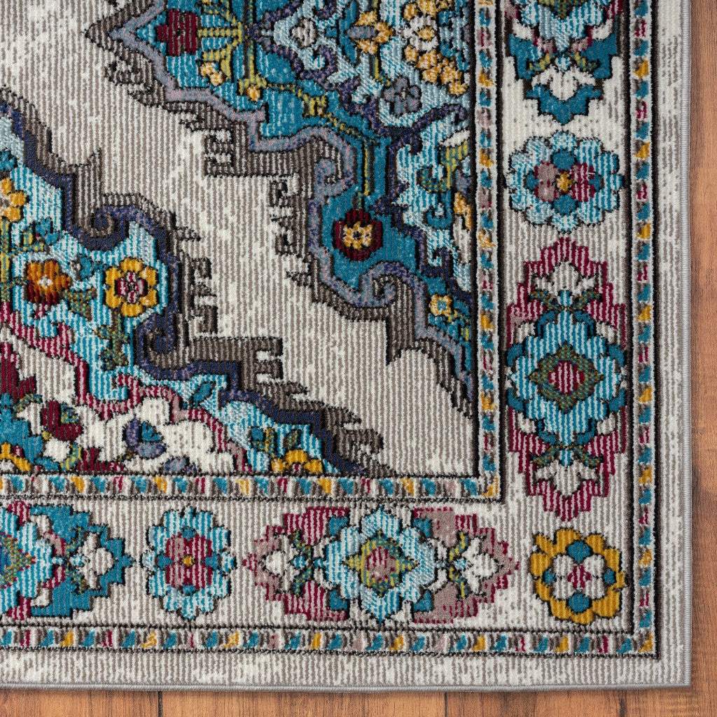 5' X 8' Blue Traditional Floral Motifs Area Rug - Image 2