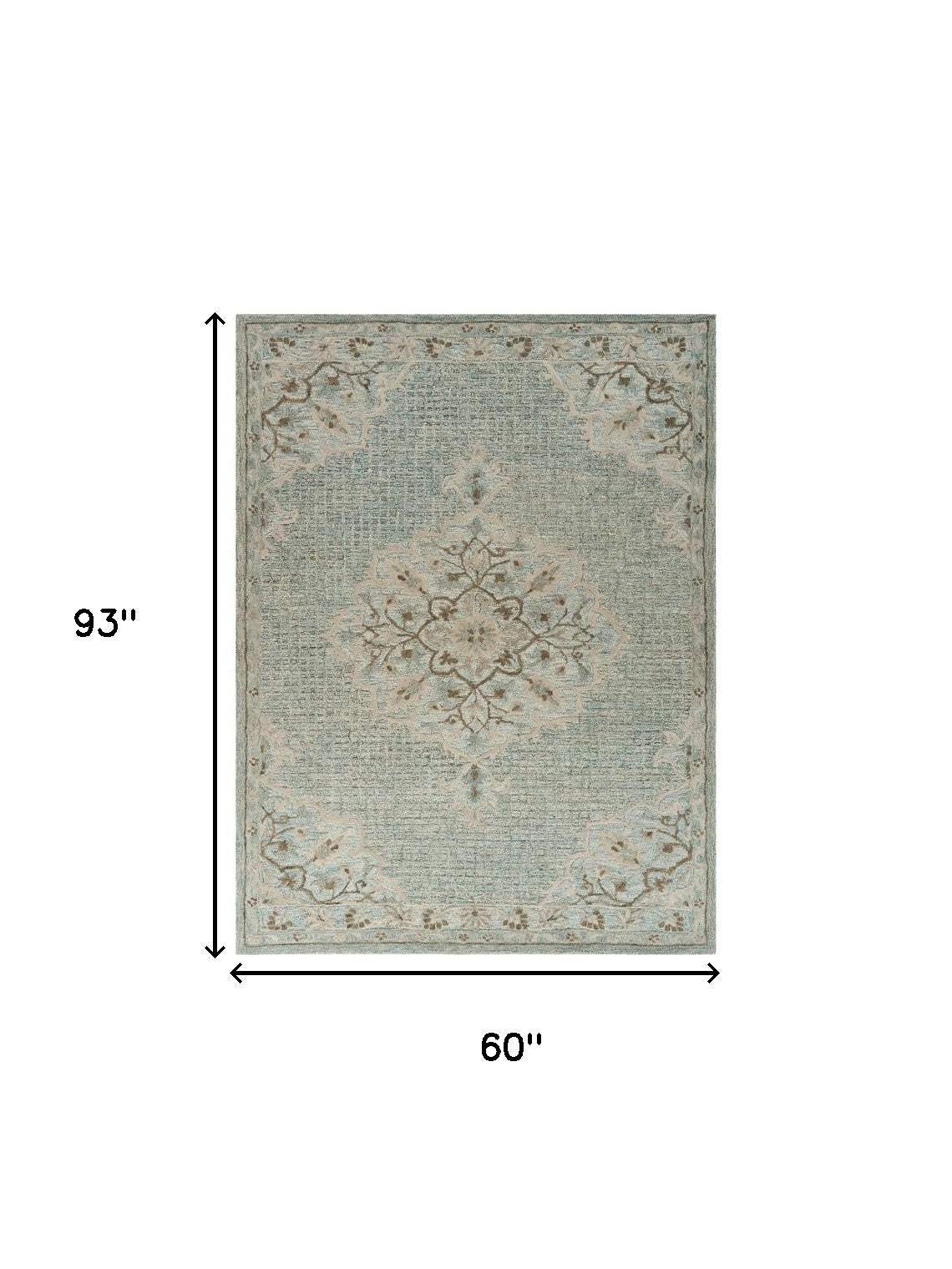 5' X 8' Blue Wool Hand Tufted Area Rug - Image 3