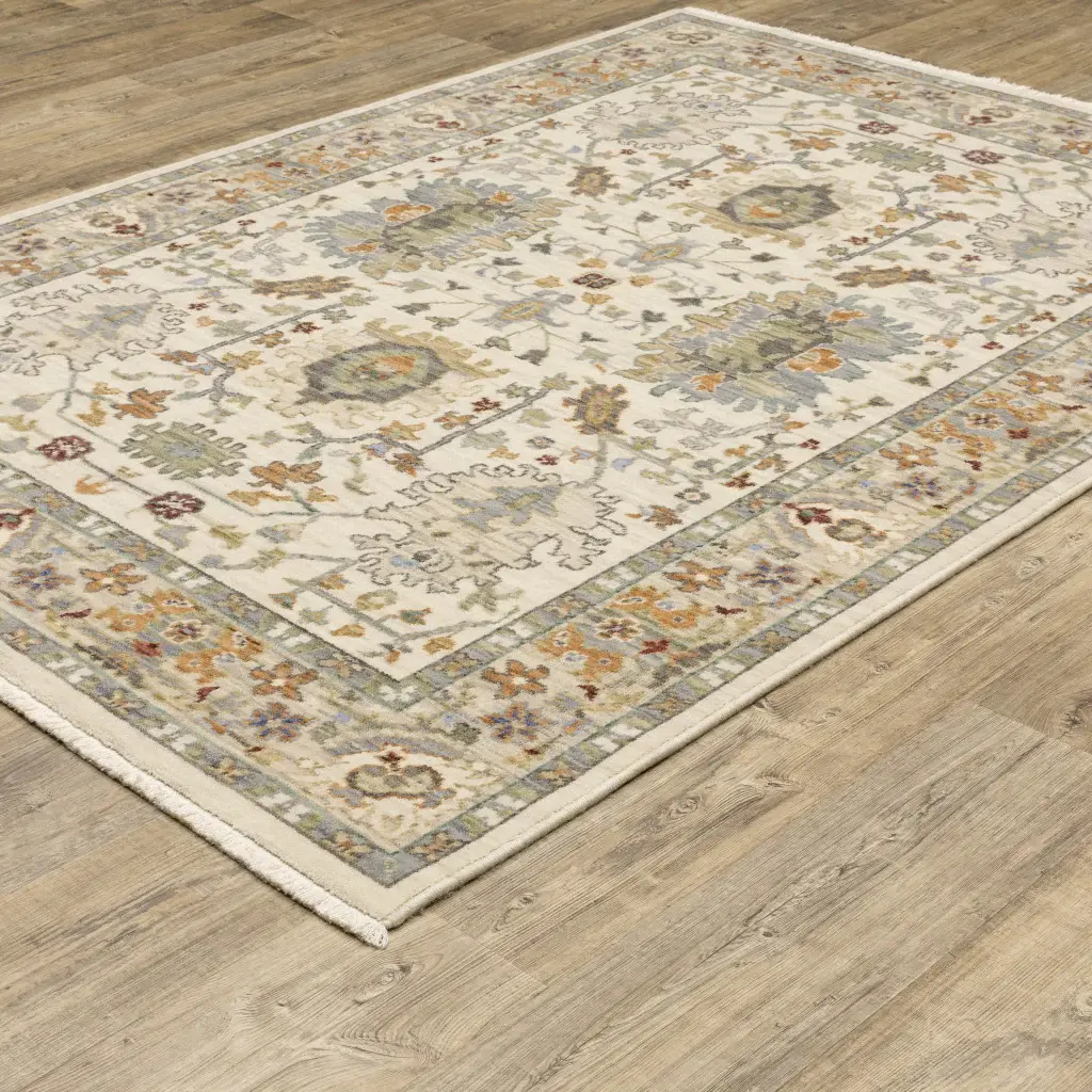 5' X 8' Brown And Ivory Oriental Power Loom Stain Resistant Area Rug With Fringe - Image 5