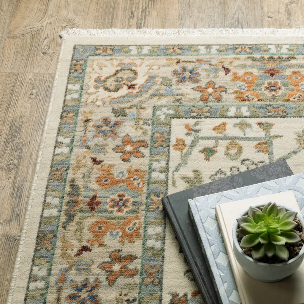 5' X 8' Brown And Ivory Oriental Power Loom Stain Resistant Area Rug With Fringe - Image 6